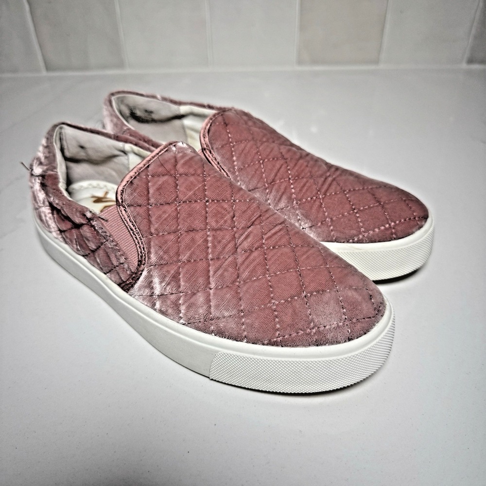 Sam Edelman Leya Sneaker Womens 5 Pink Quilted Velvet Slip On Platform Shoes